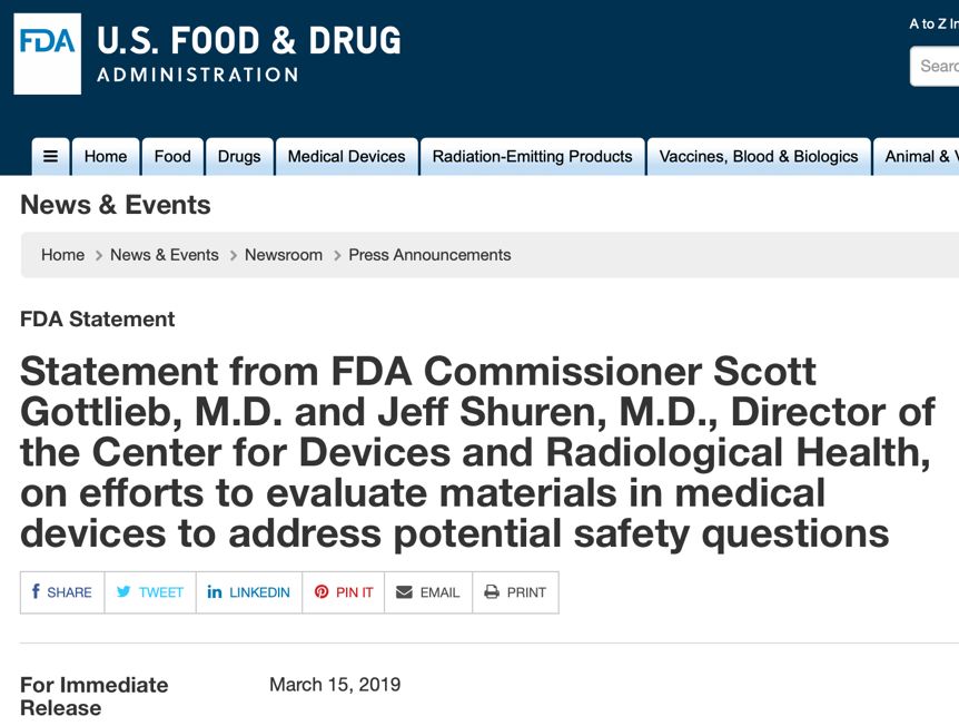 FDA发布声明：变更医疗器械制造材料的审查制度